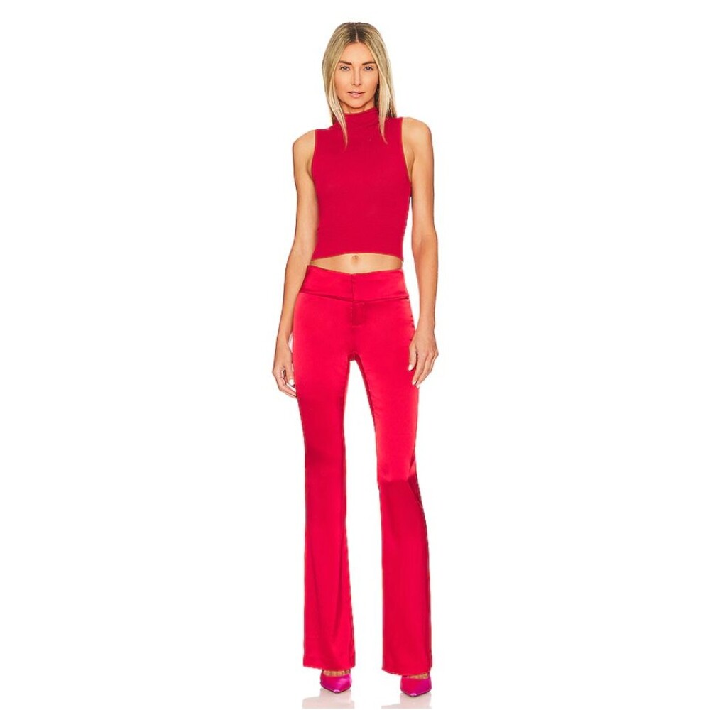 Alice & Olivia Ruby Red Olivia Midrise Bootcut Satin Pant 8